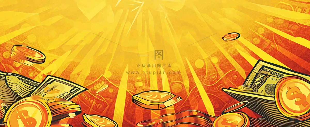 红黄渐变放射形状，金黄背景