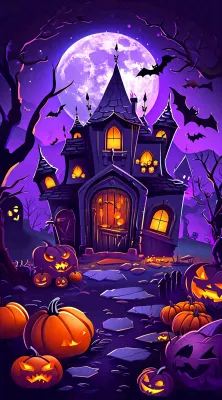 万圣节紫色暗黑恐怖卡通插画手绘西方节日