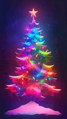 色彩缤纷圣诞树，暗黑彩色树，灯光闪耀