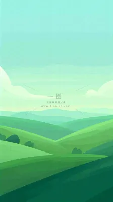 蓝天白云草地卡通扁平手绘插画春天绿色立春，春分