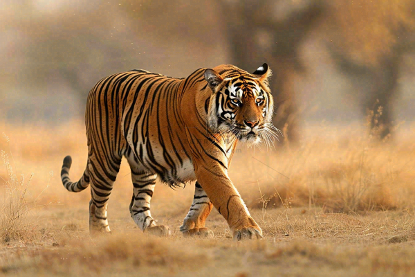 老虎动物秋天草原摄影图