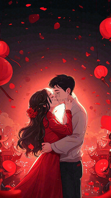 烟花中情侣在情人节的夜晚里拥抱亲吻,红色爱心气球爱情甜蜜 烟花中情侣在情人节的夜晚里拥抱亲吻,红色爱心气球爱情甜蜜