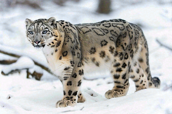 雪豹冬天森林雪地里的猎豹保护动物摄影图