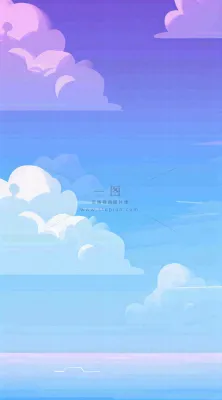 粉蓝渐变天空白云简约温馨,阳光海面海洋扁平插画 粉蓝渐变天空白云简约温馨,阳光海面海洋扁平插画