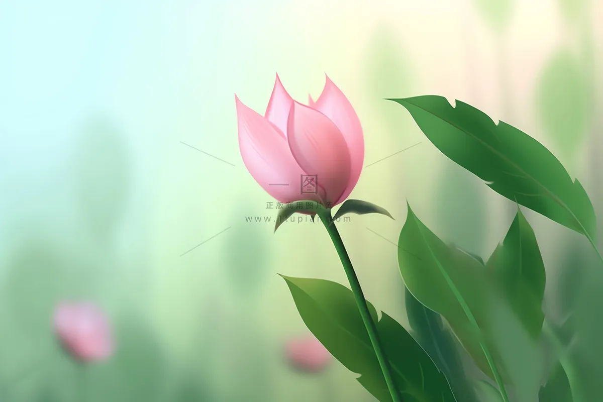 粉蓝色清爽夏日大气花朵扁平背景