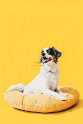 萌宠宠物小狗边牧动物黄色背景