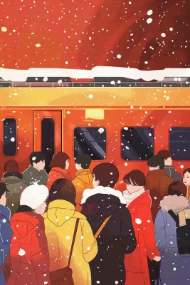 新年春节春运高铁火车回家过年卡通插画背景