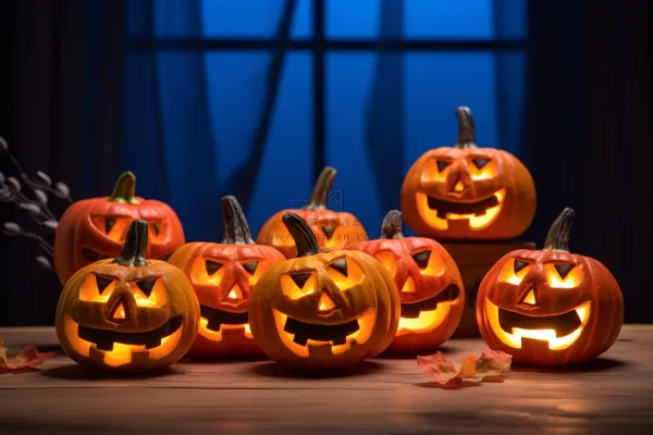 万圣节搞怪南瓜灯恐怖夜晚摄影图