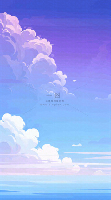 粉蓝渐变天空白云简约温馨，阳光海面海洋扁平插画