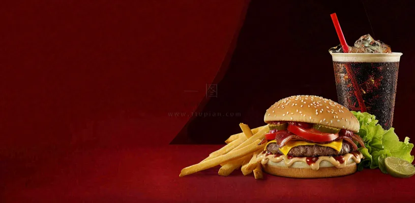 西餐美食汉堡薯条可乐美食摄影图