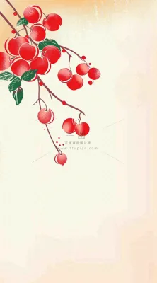 秋天挂满果实的树枝秋收水彩国画插画立秋秋分背景 秋天挂满果实的树枝秋收水彩国画插画立秋秋分背景