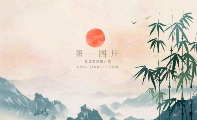 中国风古风水墨画山竹落日余晖淡雅清明端午插画背景 中国风古风水墨画山竹落日余晖淡雅清明端午插画背景