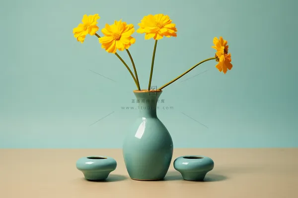 花瓶里的菊花小雏菊橘黄色家居摄影图