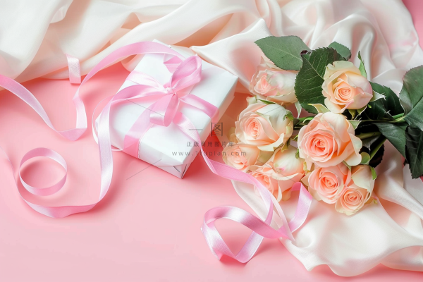 粉色鲜花礼物礼盒妇女节女神节摄影图