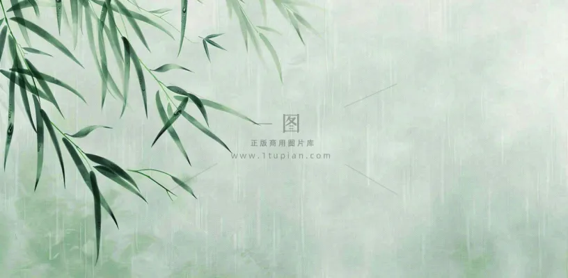 青色雨天竹叶竹子天青色烟雨雨水谷雨清明端午插画背景 青色雨天竹叶竹子天青色烟雨雨水谷雨清明端午插画背景