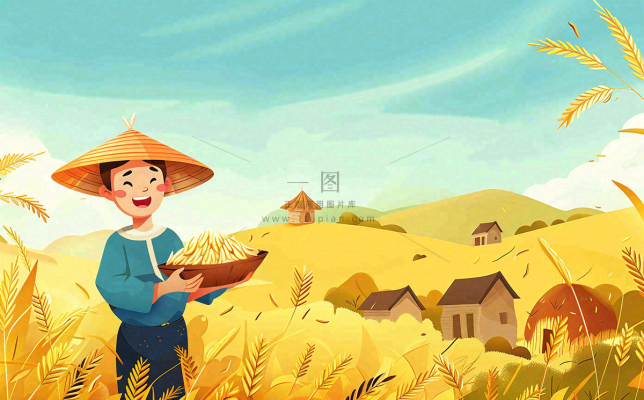 秋天农田里收谷的农民辛勤劳作芒种世界粮食日插画背景