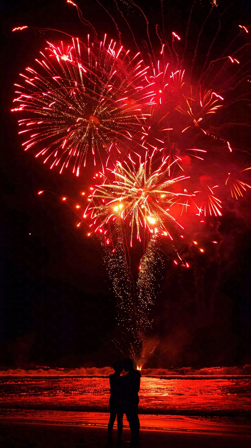 新春春节放烟花庆祝红色喜庆小年除夕夜国庆摄影图