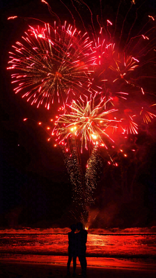 新春春节放烟花庆祝红色喜庆小年除夕夜国庆摄影图