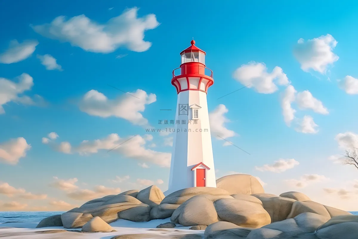 海边灯塔蓝色简约背景