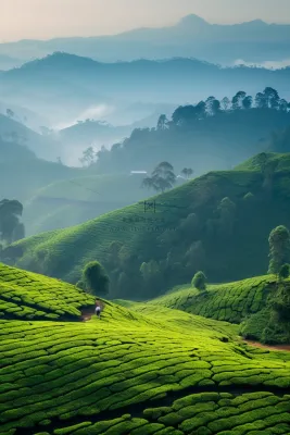 森林高山雾气萦绕摄影图