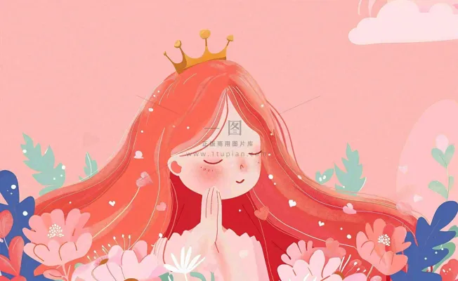 粉色鲜花女生节妇女节浪漫唯美插画背景