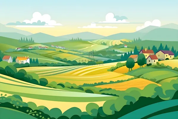 自然环境乡村扁平风景插画 自然环境乡村扁平风景插画