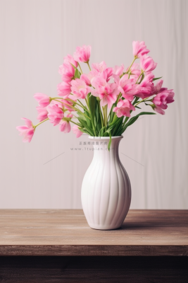 粉色鲜花百合花瓶家居摄影图