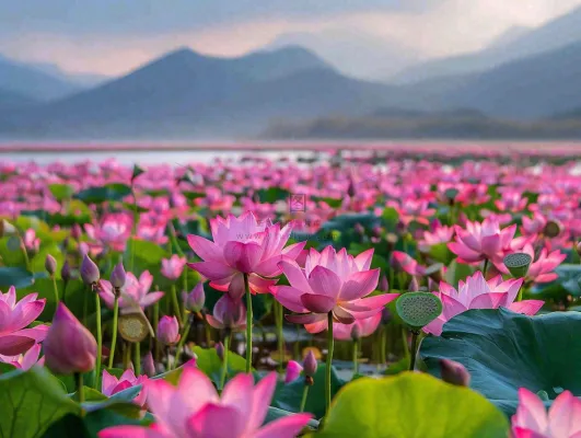 夏天粉色荷花莲花荷叶池塘摄影图