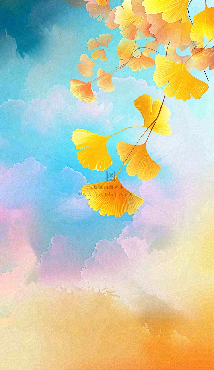 秋天黄了的银杏叶渐变色插画立秋秋分背景