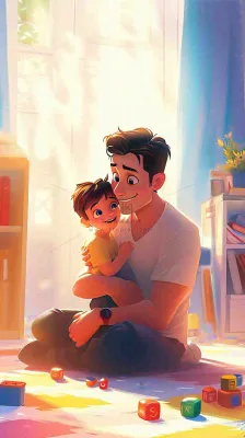 父亲节温馨父爱陪伴孩子玩耍手绘插画 父亲节温馨父爱陪伴孩子玩耍手绘插画