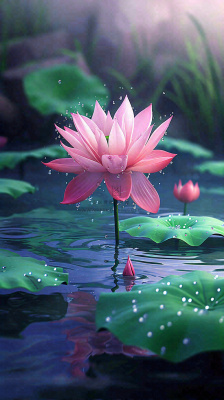 夏天下雨池塘里盛开的荷花特写,立夏,夏至 夏天下雨池塘里盛开的荷花特写,立夏,夏至