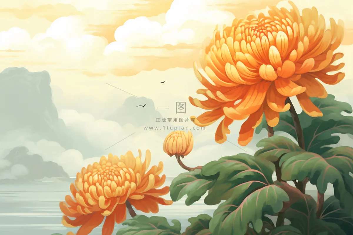 国风意境菊花简约banner背景