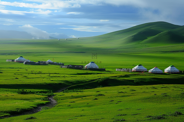 春天草甸草地山坡摄影图