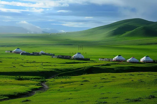 春天草甸草地山坡摄影图