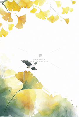 秋天银杏叶鸟儿中国风水彩国画立秋白露秋分插画背景 秋天银杏叶鸟儿中国风水彩国画立秋白露秋分插画背景