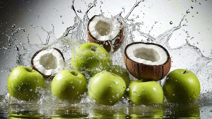  椰子汁飞溅新鲜果汁摄影图