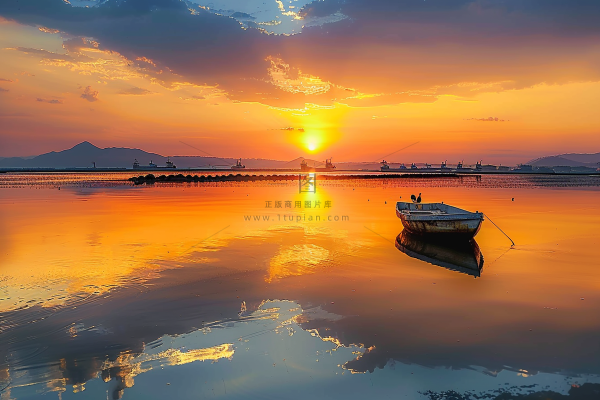 落日海洋沙滩夕阳晚霞摄影图 