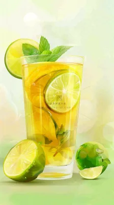 夏天冰饮柠檬茶清凉小暑大暑插画背景