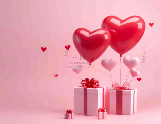 粉色情人节爱心气球礼盒礼物七夕背景