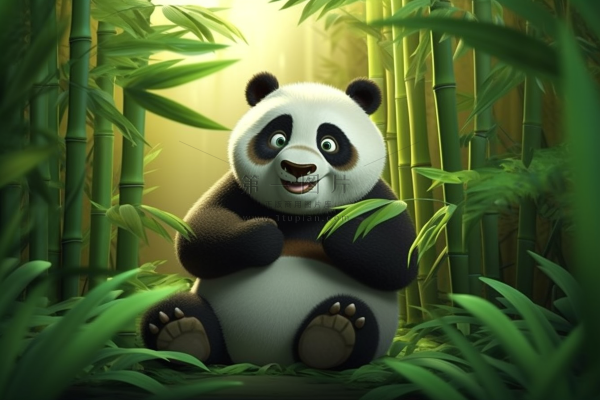 大熊猫竹林里开心可爱卡通插画背景 大熊猫竹林里开心可爱卡通插画背景