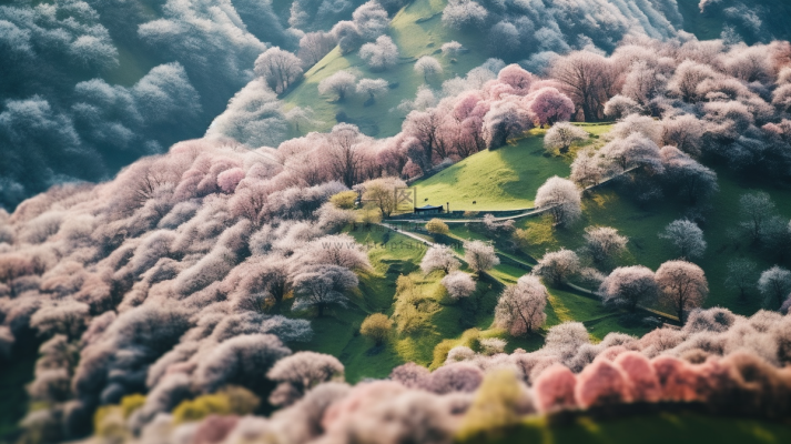 新疆开满了杏花树风景摄影图