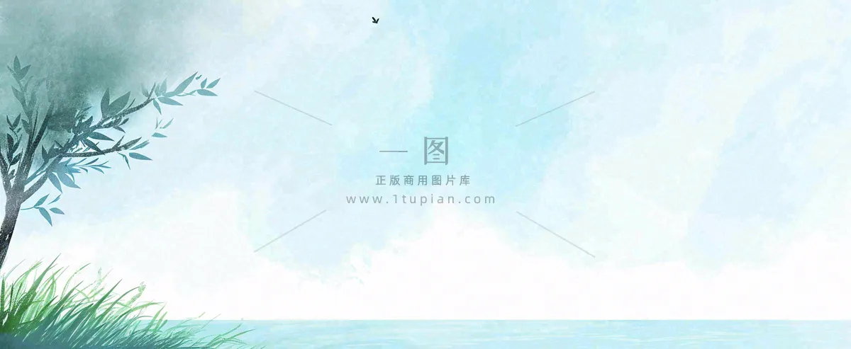 夏天海面清新绿植简约插画，夏至春分谷雨