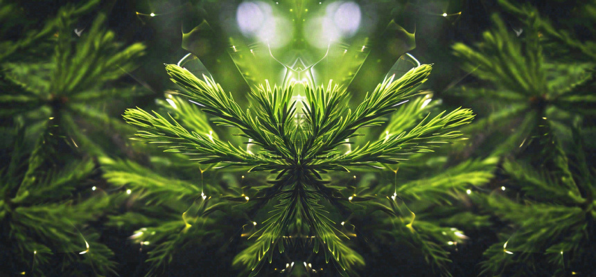 绿色绿植枝叶镜像镜头，新鲜生命力摄影图