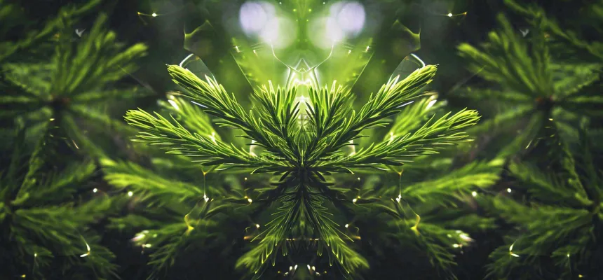 绿色绿植枝叶镜像镜头，新鲜生命力摄影图