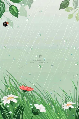 春天草丛花丛昆虫下雨天雨水惊蛰谷雨卡通插画背景 春天草丛花丛昆虫下雨天雨水惊蛰谷雨卡通插画背景