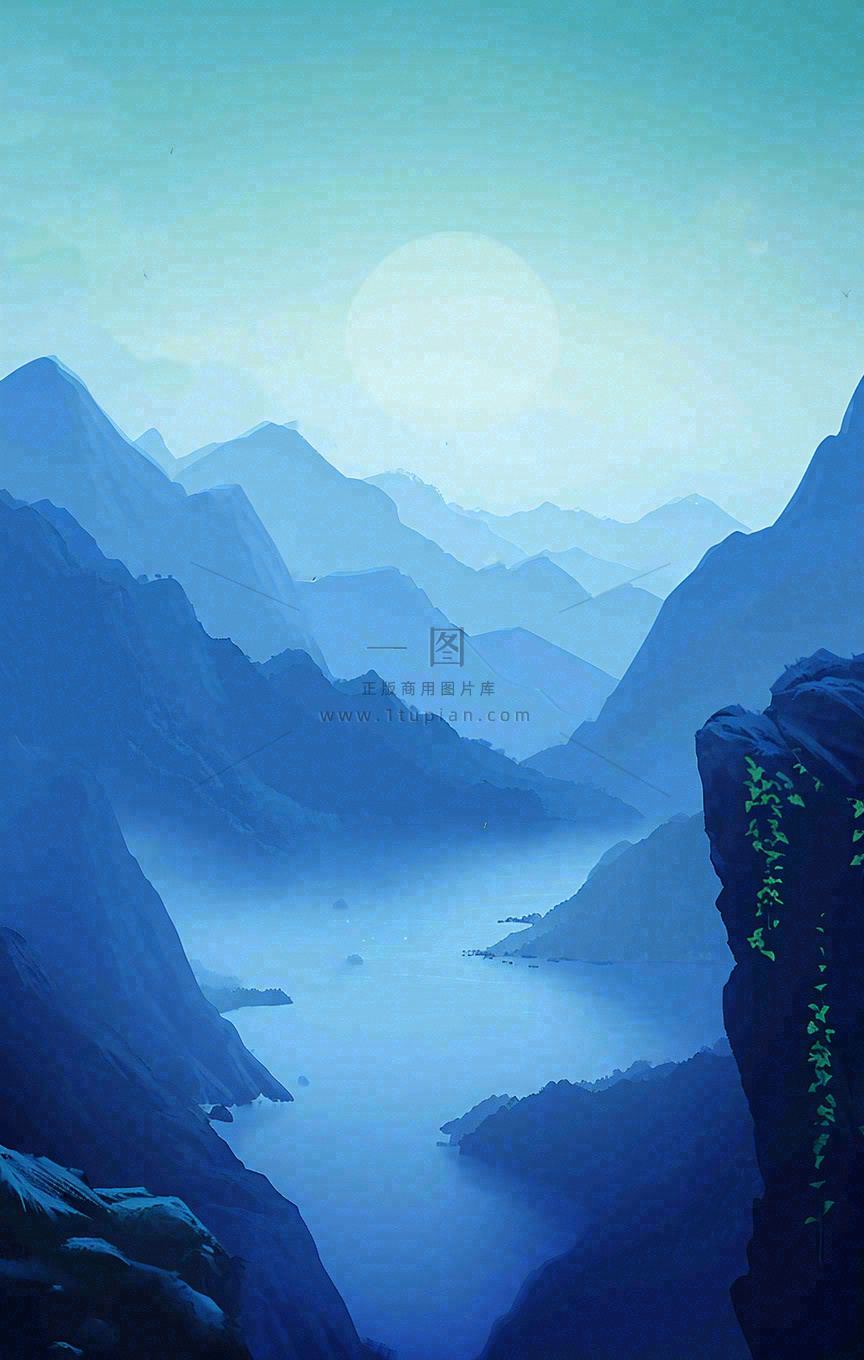 中国风云雾山脉河流湖面意境植物