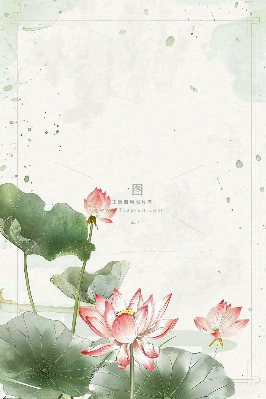 夏天荷花荷叶清凉小清新淡雅小暑大暑处暑插画背景