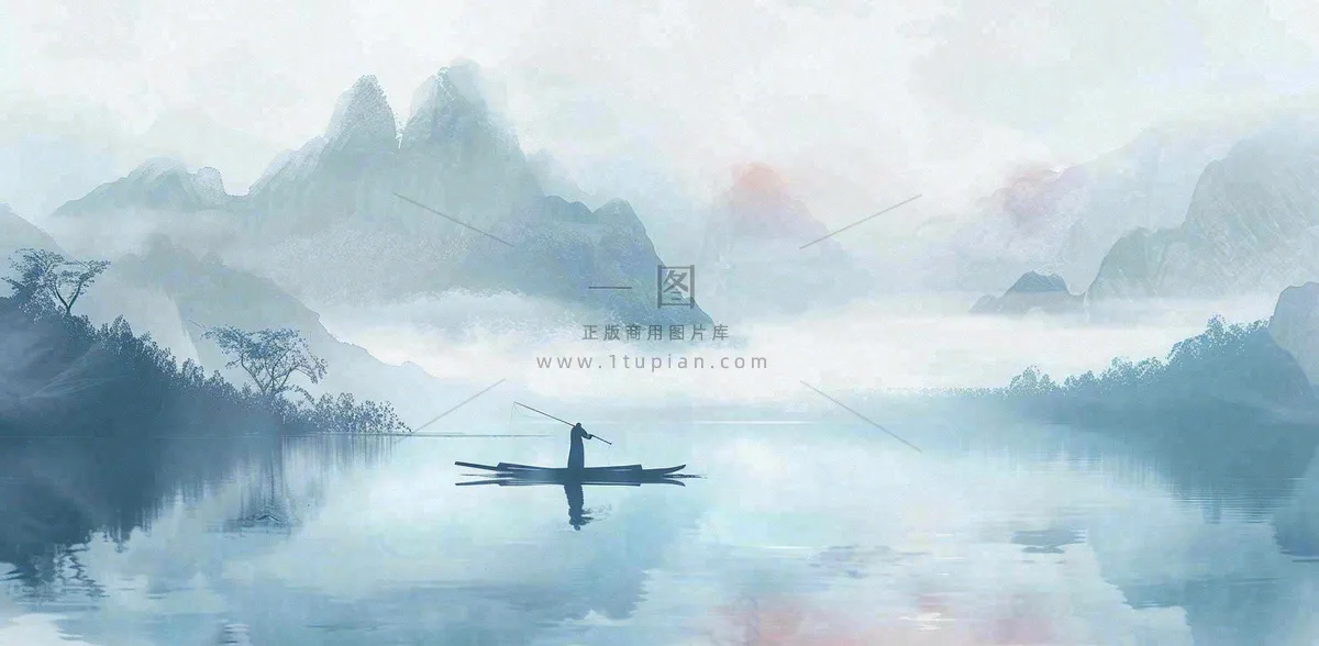 中国风意境水墨山水风景插画背景