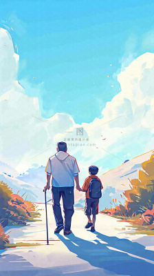 蓝天白云下父亲牵着手,父爱背影亲情伟大感恩 蓝天白云下父亲牵着手,父爱背影亲情伟大感恩
