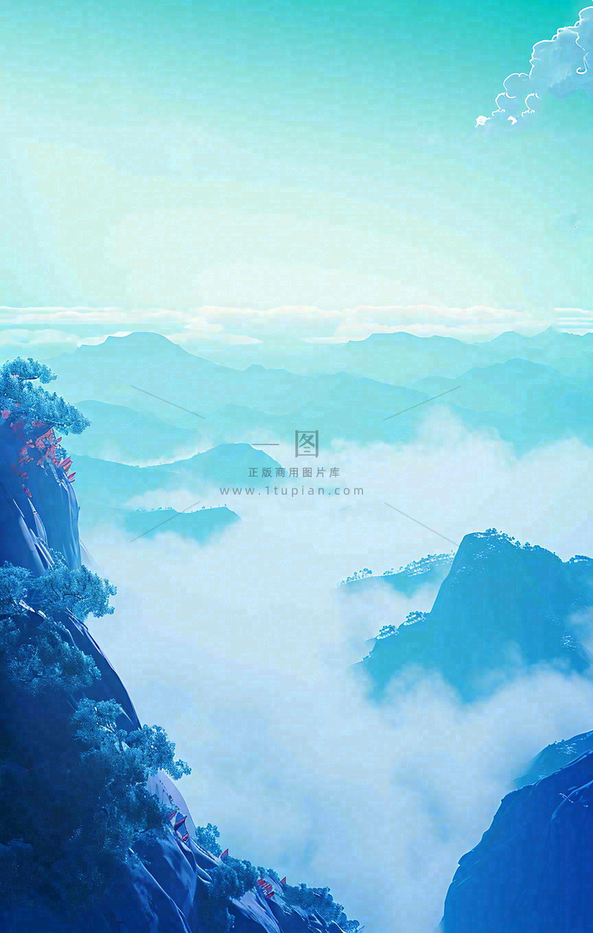 中国风云雾山脉河流湖面意境植物